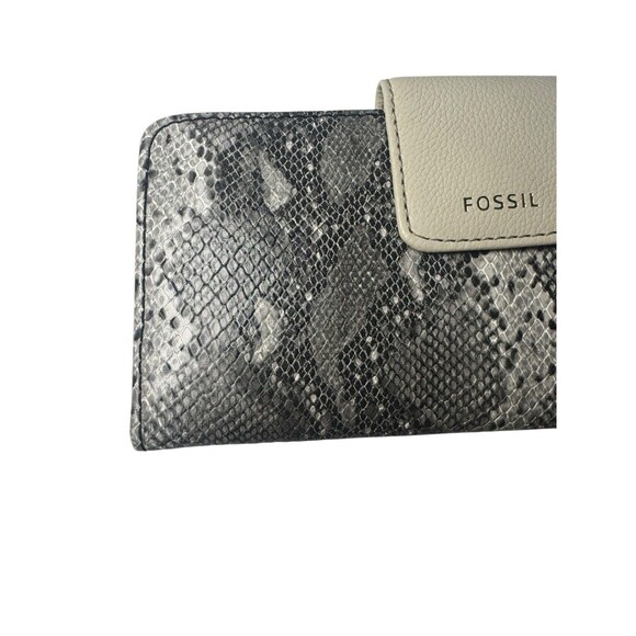 Fossil Madison Wallet Gray Leather Python Snake Clutch Organizer Fast Shipping - Picture 2 of 16